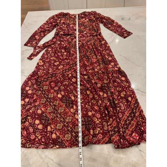 Julia Jordan Maxi Dress Sz 8 Boho Tiered Chiffon Burgundy Floral Long Sleeve - Picture 16 of 16